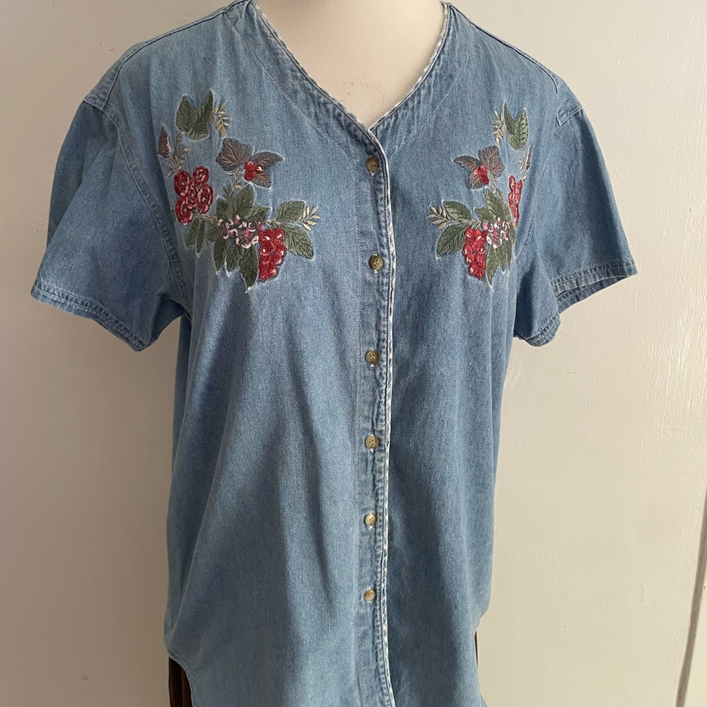 Embroidered Denim Blouse - Blue